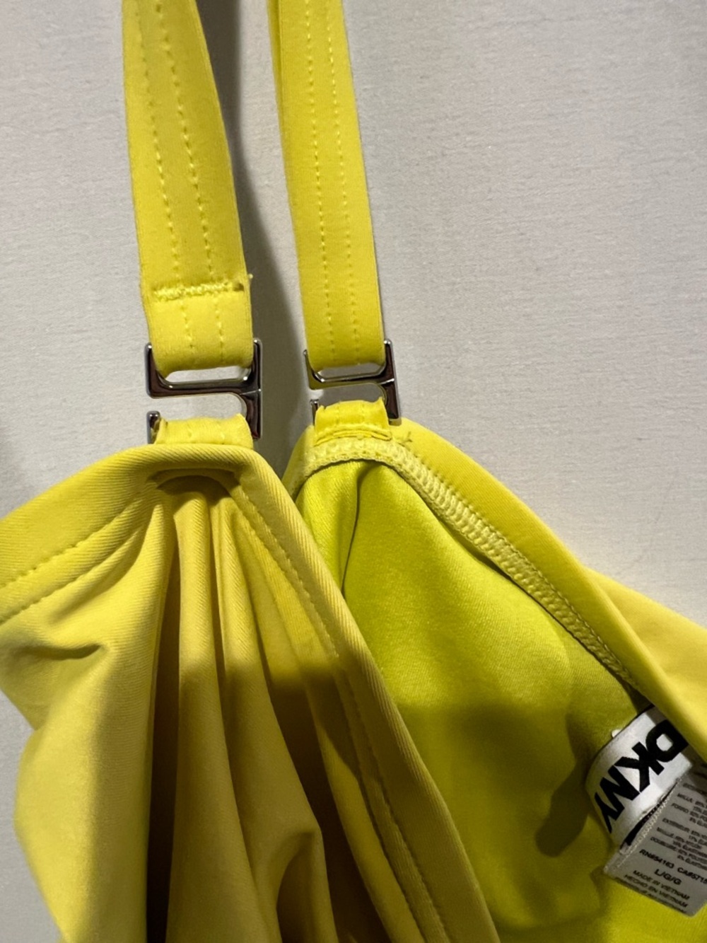 DKNY Bright Yellow Ruched One Piece Swimsuit Removable Straps L - Picture 3 of 9